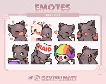 Set #3 Gray Cat Emotes (Twitch/Discord) - Kawaii - Kitty - Neko