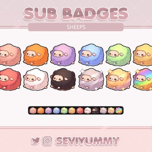 12 Twitch Sub Badges | Sheep | Animal | Pretty | Kawaii | Cute | Stream