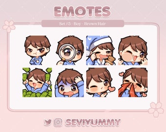 Set #5 Twitch / Discord Emotes - Chibi Boy - Brown Hair - Light Skin - Brown Eyes