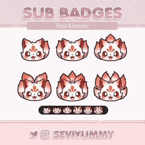 6 Twitch Sub Badges | Kitsune | Fox | Japanese | Pretty | Kawaii | Cute | Stream