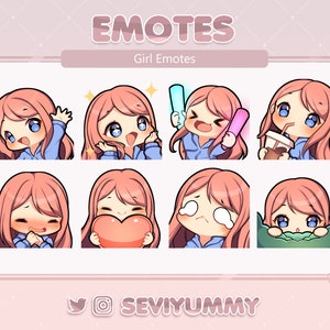Set #1 Twitch / Discord Emotes - Chibi Girl - Pinke Haare - Helle Haut - Blaue Augen