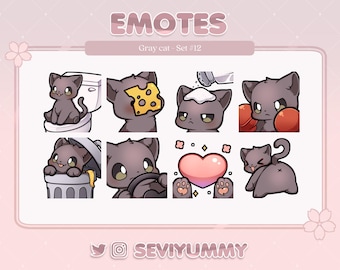 Set #12 Gray Cat Emotes (Twitch/Discord) - Kawaii - Kitty - Neko