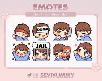 Twitch / Discord Emotes - Chibi Boy - Brown Hair - Light Skin - Brown Eyes