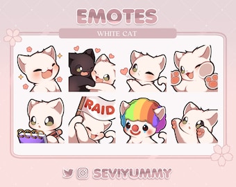 Cute White Cat Emotes (Twitch/Discord) - Kawaii - Kitty - Neko