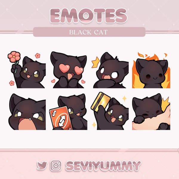 Cute Black Cat Emotes (Twitch/Discord) - Kawaii - Kitty - Neko