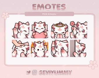 Pink Kitsune Emotes (Twitch/Discord) - Kawaii - Fox