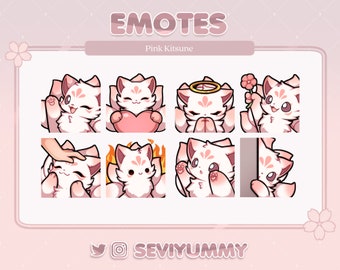 Set #1 Pink Kitsune Emotes (Twitch/Discord) - Kawaii - Fox
