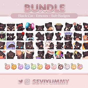 Black Cat Bundle Pack - 40 Emotes & 12 Sub Badges (Twitch/Discord)