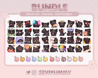 Black Cat Bundle Pack - 40 Emotes & 12 Sub Badges (Twitch/Discord)