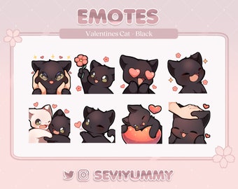 Love/Valentines Black Cat Emotes (Twitch/Discord) - Kawaii - Kitty - Neko