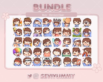 Boy - Brown Hair - Bundle Pack - 40 Emotes  (Twitch/Discord)