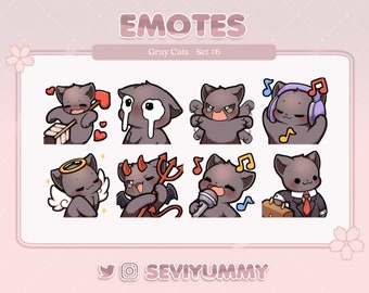 Gray Cat Emotes Set #6  (Twitch/Discord) - Kawaii - Kitty - Neko