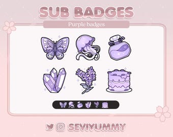 6 Twitch Sub Badges | Purple | Cute | Pretty | Kawaii | Aesthetic | Stream