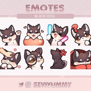 Cute Black Dog Emotes (Twitch/Discord) - Kawaii - Dog - Wolf