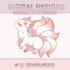 Cute Kitsune Digital Asset - Instant Download - For personal and Commercial Use - png - lineart