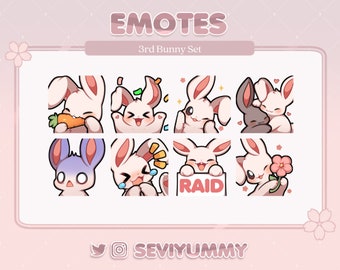 Set #3 White Bunny Emotes (Twitch/Discord) - Kawaii - Rabbit - Usagi