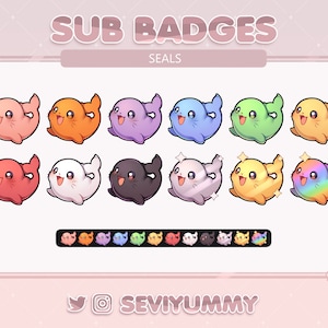 12 Twitch Sub Badges | Seal | Animal | Pretty | Kawaii | Cute | Stream