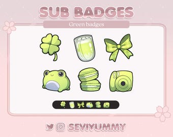 6 Twitch Sub Badges | Green | Cute | Pretty | Kawaii | Aesthetic | Stream