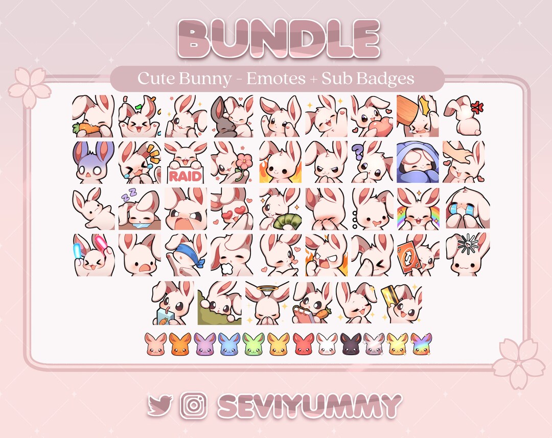 Cute Bunny Bundle Pack 42 Emotes & 12 Sub Badges twitch/discord Etsy