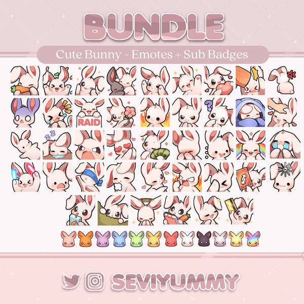 1st Bunny Bundle Pack - 42 Emotes & 12 Sub Badges (Twitch/Discord)