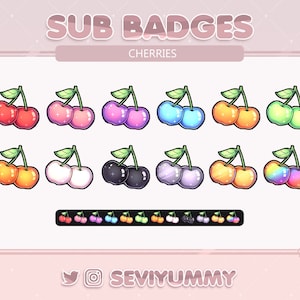 12 Kawaii Cherry Twitch Sub Badges (Digital Download)