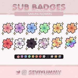 12 Twitch Sub Badges | Sakura | Kawaii | Pretty | Flower | Cute | Stream