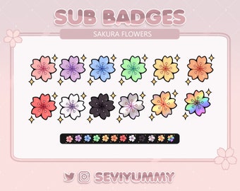 12 Twitch Sub Badges | Sakura | Kawaii | Pretty | Flower | Cute | Stream