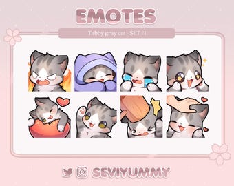 Set #1 Gray Tabby Cat Emotes (Twitch/Discord) - Kawaii - Kitty - Neko