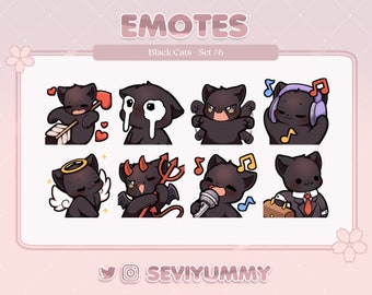 Black Cat Emotes Set #6  (Twitch/Discord) - Kawaii - Kitty - Neko