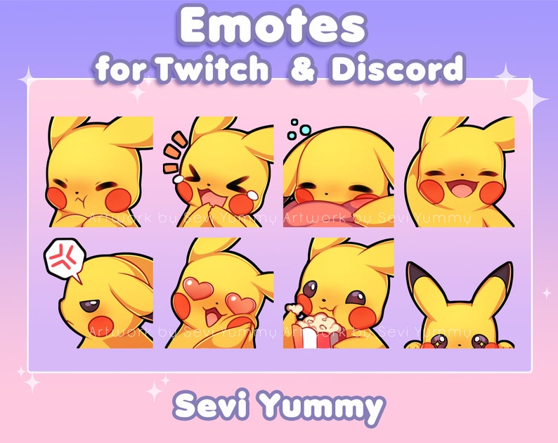 Pikachu Emotes Pokemon Twitch Discord Etsy