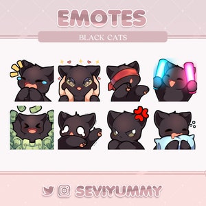 セット #5 黒猫エモート (Twitch/Discord) - かわいい - 子猫 - ネコ