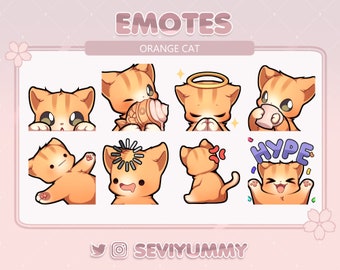 Cute Orange Cat Emotes (Twitch/Discord) - Kawaii - Kitty - Neko