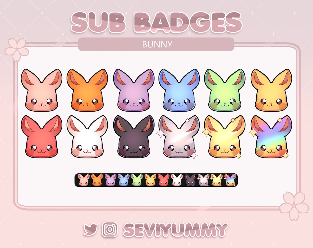 12 Twitch Sub Badges Bunny Animal Pretty Kawaii Cute Stream Etsy