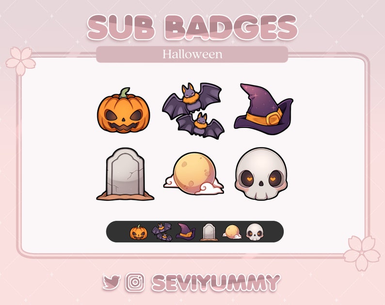 6 Sub Insignias de Twitch / Halloween / Espeluznante / Bonita / Kawaii / Linda / Stream imagen 1