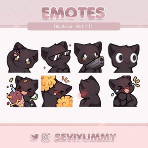 セット #11 黒猫エモート (Twitch/Discord) - かわいい - 子猫 - ネコ