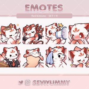 Set #8 Red Kitsune Emotes (Twitch/Discord) - Kawaii - Fox
