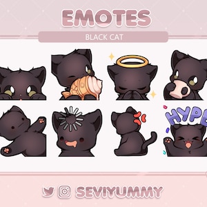 セット #2 黒猫エモート (Twitch/Discord) - かわいい - 子猫 - ネコ
