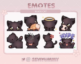 Cute Black Cat Emotes (Twitch/Discord) - Kawaii - Kitty - Neko