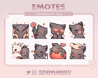 Love/Valentines Gray Cat Emotes (Twitch/Discord) - Kawaii - Kitty - Neko