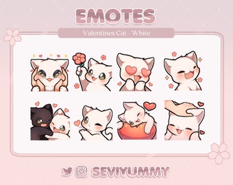 Love/Valentines White Cat Emotes (Twitch/Discord) - Kawaii - Kitty - Neko