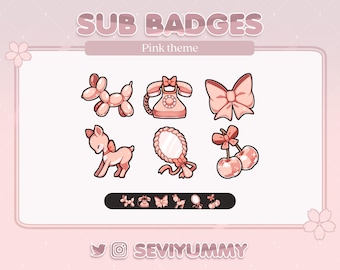 6 Twitch Sub Badges | Pink | Cute | Pretty | Kawaii | Aesthetic | Girly | Stream