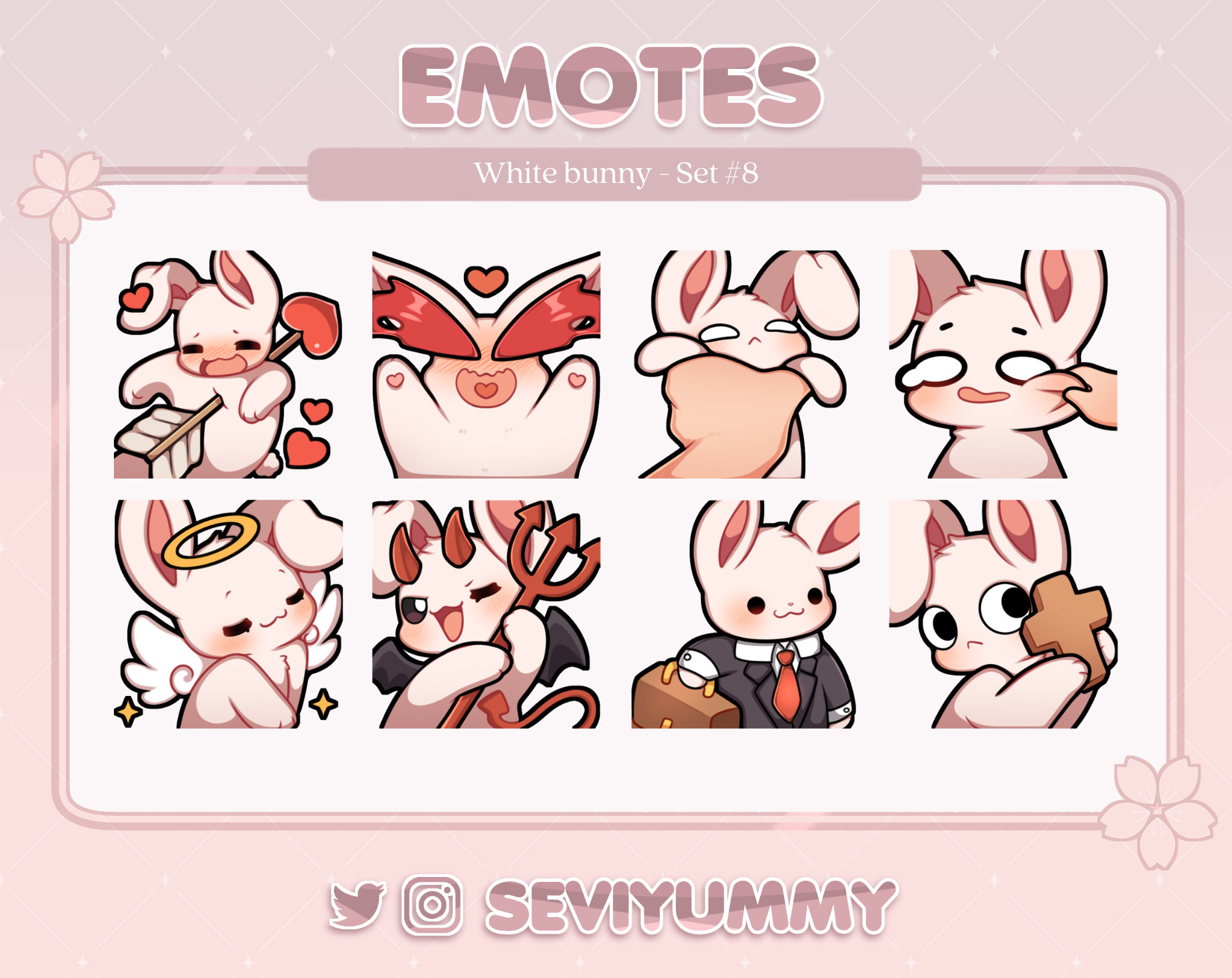Set #8 White Bunny Emotes (Twitch/Discord) - Kawaii - Rabbit - Usagi