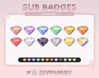 12 Twitch Sub Badges | Diamonds | Jewerly| Kawaii | Cute | Stream