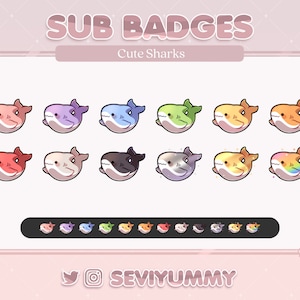 12 Twitch Sub Badges | Shark | Animal | Kawaii | Cute | Stream