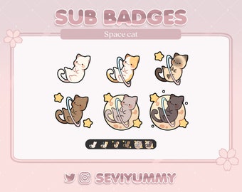 6 Twitch Sub Badges | Cat | Space | Kitty | Pretty | Kawaii | Cute | Stream