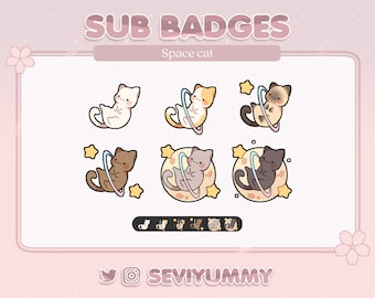 6 Twitch Sub Badges | Cat | Space | Kitty | Pretty | Kawaii | Cute | Stream