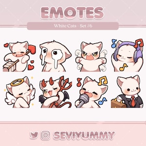 White Cat Emotes Set #6  (Twitch/Discord) - Kawaii - Kitty - Neko