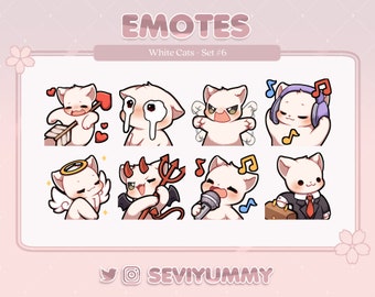 White Cat Emotes Set #6  (Twitch/Discord) - Kawaii - Kitty - Neko