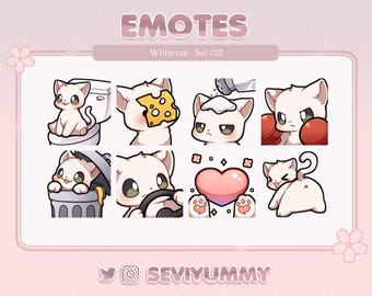 Set #12 White Cat Emotes (Twitch/Discord) - Kawaii - Kitty - Neko