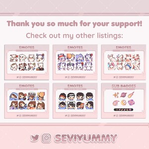 Op de afbeelding: Een verzameling Twitch-emotes en sub-badges met verschillende karakters en ontwerpen. De emotes omvatten een kat, een konijn en een groep mensen. De sub-badges omvatten een ster, een planeet en een wassende maan.